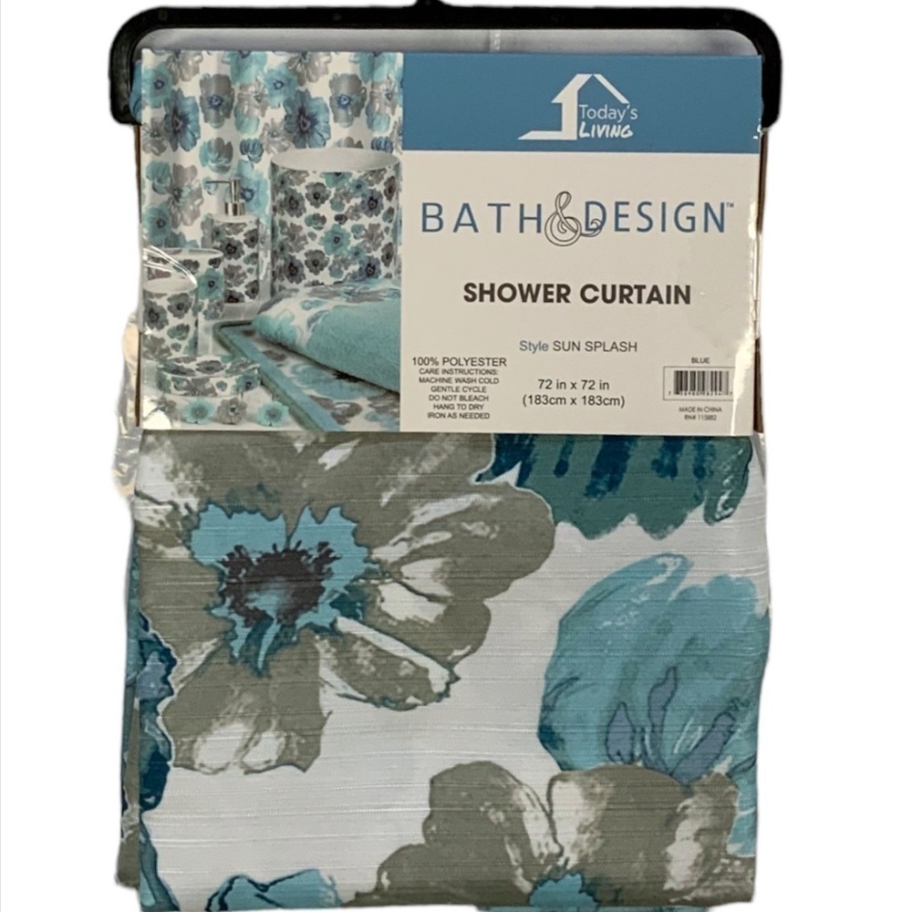 Today’s Living Floral Fabric Shower Curtain White Blue Tan- Clay 72 X 72 in - Picture 9 of 15